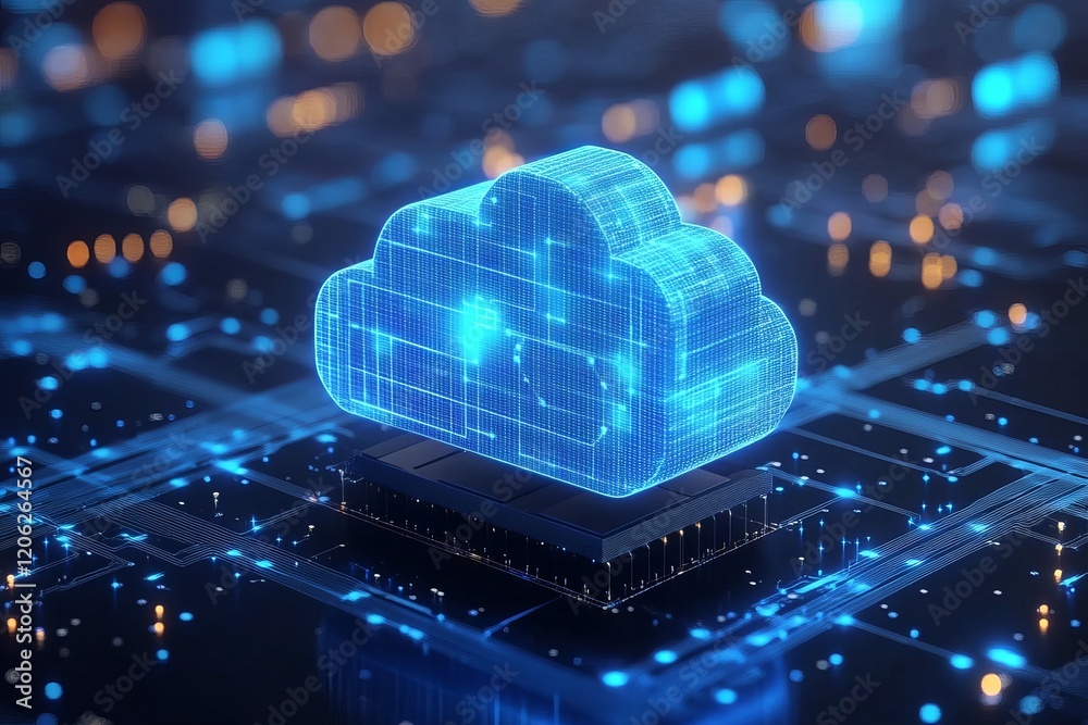 Poster abstract digital cloud computing network technology data server blue glowing digital cloud symbol on