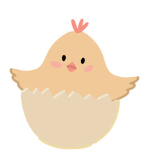 Chick hatching from egg. Spring time clipart. Vector illustration in cartoon style isolated on white.