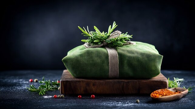 Rustic Green Gift Box Soft Light. AI Generated
