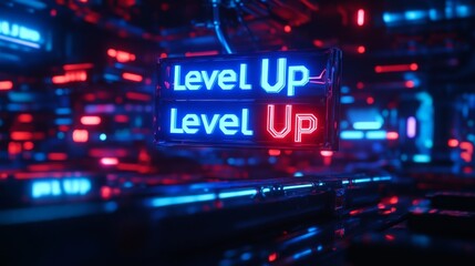 Level Up Neon Sign - Futuristic Gaming Graphic Art
