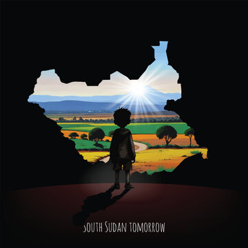 The boy looks to the bright future of South Sudan. vector eps file