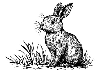 Detailed Hand-Drawn Sketch Illustration, Rabbit in Monochrome Art, Transparent Background, Vector File