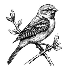Detailed Hand-Drawn Sketch Illustration, Sparrow Bird in Monochrome Art, Transparent Background, Vector File 