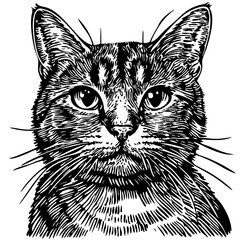 Elegant Line Art Sketch, Vintage Illustration of Cat, Isolated on Transparent Background, Vector Format