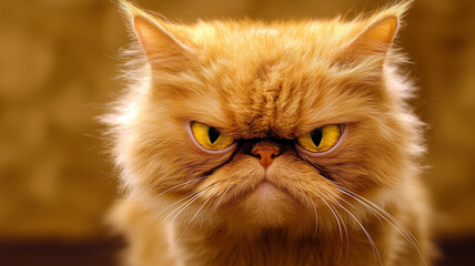 Grumpy-looking fluffy ginger cat