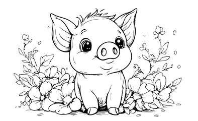 illustration of a pig, vector, no background