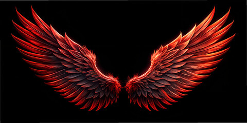 Artistic rendering of angel wings with intricate details highlighted against a black backdrop expressing minimalist aesthetics