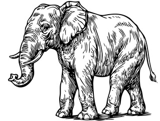 Fototapeta premium Intricate Hand-Drawn Illustration, Monochrome Sketch of Elephant, No Background, Editable Vector