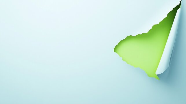 Torn Light Blue Paper Reveals Vibrant Green Underneath. AI Generated