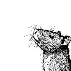 Intricate Line Drawing, A Detailed Monochrome Illustration of Rat with Elegant Textures, Fine Details, and Transparent Background 