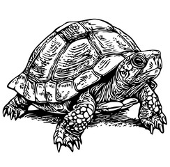  Intricate Line Drawing, A Detailed Monochrome Illustration of Turtle with Elegant Textures, Fine Details, no Background