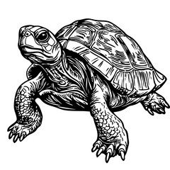 Fototapeta premium Intricate Line Drawing, A Detailed Monochrome Illustration of Turtle with Elegant Textures, Fine Details, no Background