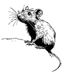 Minimalist Line Art, A Simple Monochrome Illustration of Rat with Clean Lines and Transparent Background