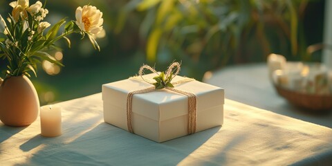 Personalized favors table display outdoor setting closeup shot soft light custom labels thoughtful details
