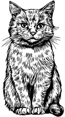 Realistic Hand-Drawn Sketch, Monochrome Illustration of Cat, Background Removed, Vector Artwork