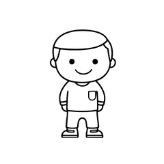 Line Art Cartoon Person, Monochrome Style, No Background