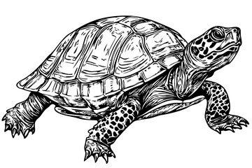 Detailed Hand-Drawn Sketch Illustration, A Monochrome Artistic Representation of turtle with Intricate Linework