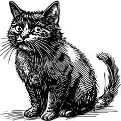 Detailed Hand-Drawn Sketch Illustration, Cat in Monochrome Art, Transparent Background, Vector File 