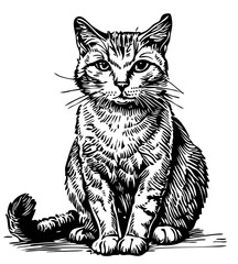 Detailed Hand-Drawn Sketch Illustration, Cat in Monochrome Art, Transparent Background, Vector File 