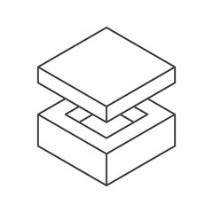 Cube logo, geometric vector design. Monochrome box logotype company, trendy techno emblem in isometric line style.