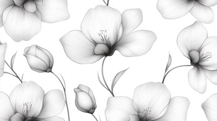 Seamless pattern of white flowers on a white background. the flowers are arranged in a repeating pattern, with each flower having a unique shape and size.