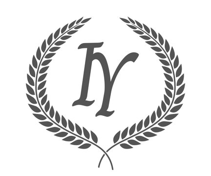Initial letter I and Y, IY monogram logo design with laurel wreath. Luxury calligraphy font.
