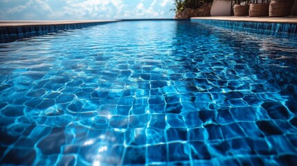 Obraz premium Stunning modern villa with infinity pool overlooking the ocean on a clear day