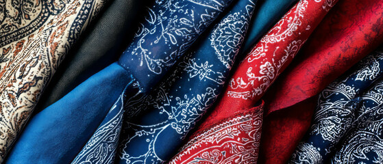 Colorful bandanas featuring paisley patterns and soft texture displayed creatively