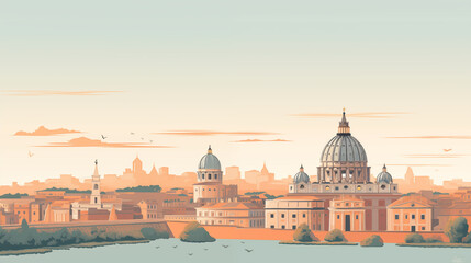 Illustration de la ville de Rome en Italie. Carte postale. Illustration vectorielle. Voyage, vacances, visiter, pays. Pour conception et cr&eacute;ation graphique.