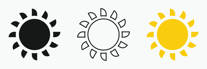 Sun icon set , including shining rays, sunset designs, solar energy, and star-inspired illustrations. Perfect for representing warmth, tanning, and bright energy.