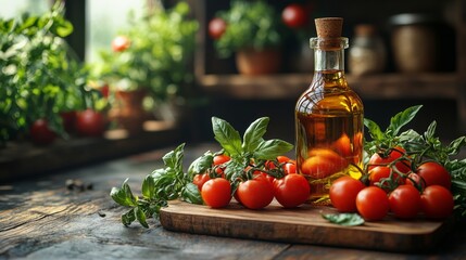Cherry tomatoes and olive oil with fresh herbs