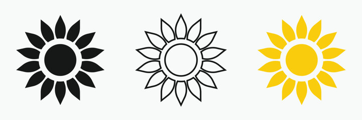 Sun icon set , including shining rays, sunset designs, solar energy, and star-inspired illustrations. Perfect for representing warmth, tanning, and bright energy.