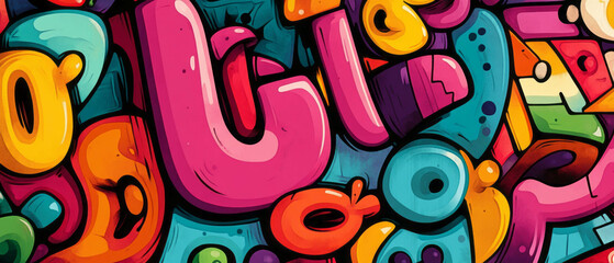 Obraz premium Playful bubble letter graffiti art featuring vibrant textures and rounded shapes