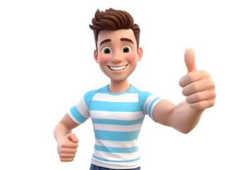 Young man showing thumbs up with casual, Isolated on white background, 3D Design, Generative by AI 