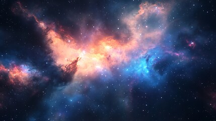 Naklejka premium A vibrant cosmic scene depicting a nebula in deep space.
