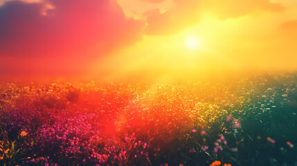 Rainbow over green field sunset sky hope and new beginnings nature photography. Rainbow Fields. Illustration