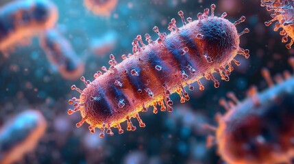 A visually striking portrayal of bacterial forms dynamically floating in a colorful ecosystem, representing the unseen life forms playing crucial roles in our environment and health.