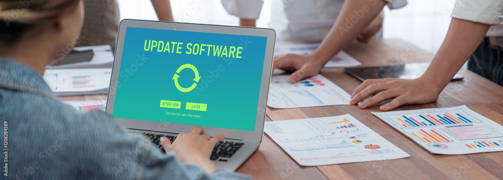 Poster Software update on computer for brisk version of device software upgrade