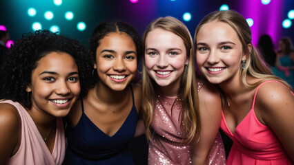 Joyful Night Out: Four Friends Celebrating in Style