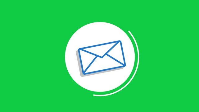 A dynamic blue envelope icon glows on a green screen, symbolizing messaging and email services. Suitable for creative, futuristic, and professional projects with vibrant and glowing.