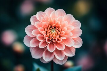 Beautiful pink camellia flower blooming in a garden with soft bokeh background during spring