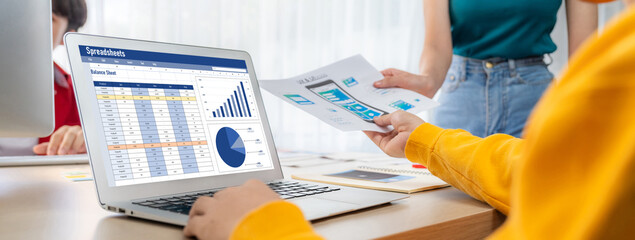 Spreadsheet document information financial startup concept. data and graphs in spreadsheet...