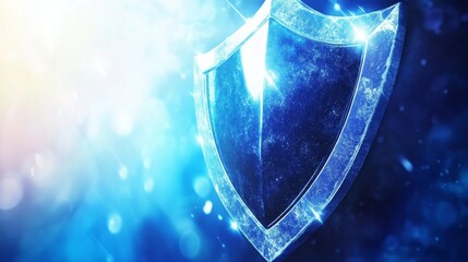 Abstract Blue Shimmering Shield on a Blue Bokeh Background Protection and Insurance Concept