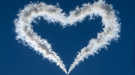 Fototapeta premium A heart-shaped cloud formation in a blue sky with ample copy space, evoking love and inspiration