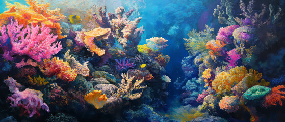 Vibrant coral reefs showcasing intricate structures and diverse marine life underwater
