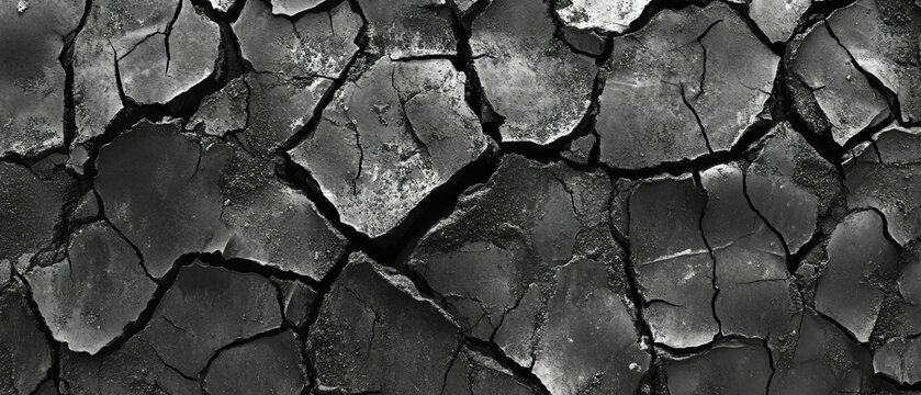 Cracked asphalt texture showcasing irregular black gray patterns and lines