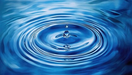 A water droplet falling into the ocean, creating ripples on its blue surface.