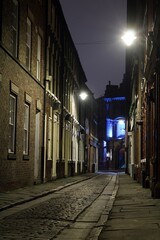 Fototapeta premium Bishop Lane, Old Town, Hull, looking west, by night.