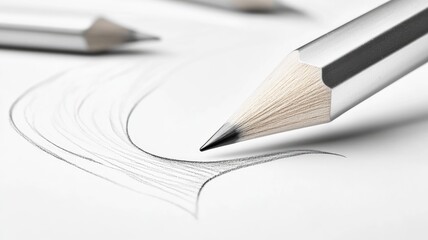 Naklejka premium Graphite pencil sketching delicate lines on white paper Art tools