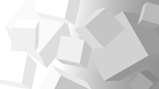 Abstract white background with moving gray cubes. Modern minimal abstract background with geometric shapes.